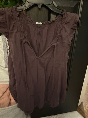 aerie brownTextured Frayed Tie-Front sleeveless gauzy top size L, excellent cond